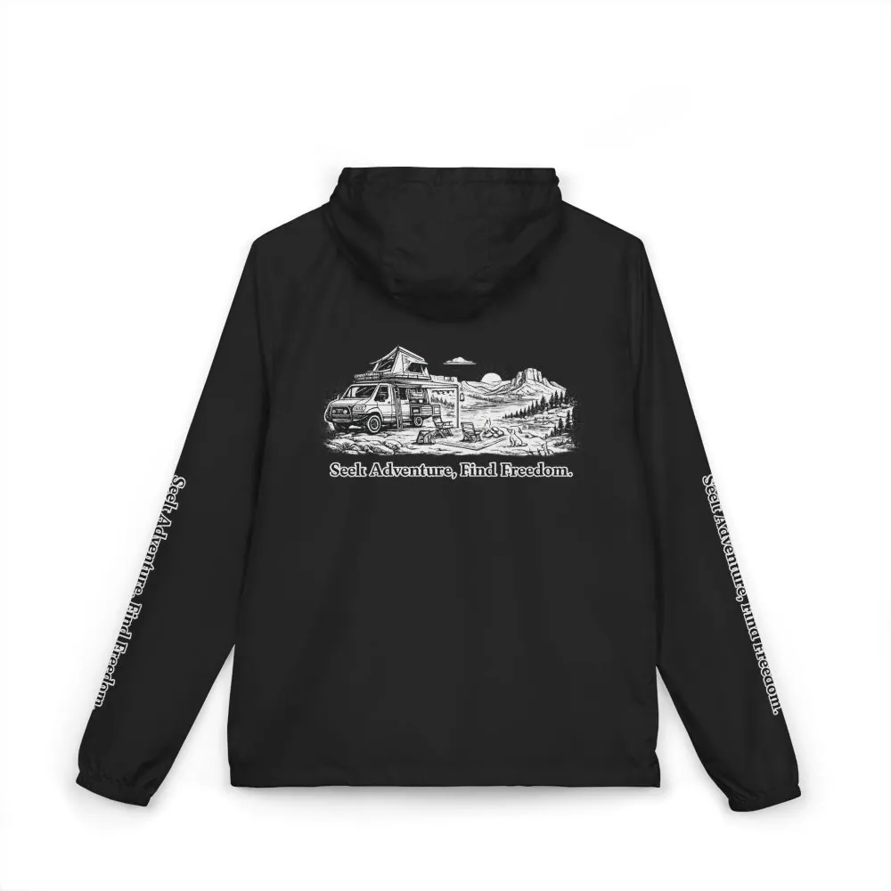 Unisex Full-Zip Windbreaker Jacket — "Seek Adventure, Find Freedom" (Design "Minimal-Line")