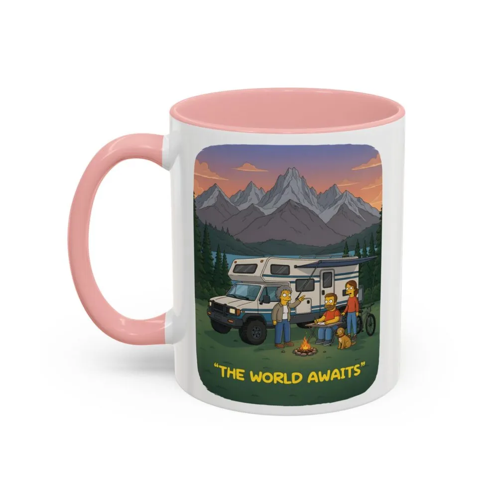 Accent Coffee Mug (11, 15oz) — "The World Awaits" Design Sitcom-Line