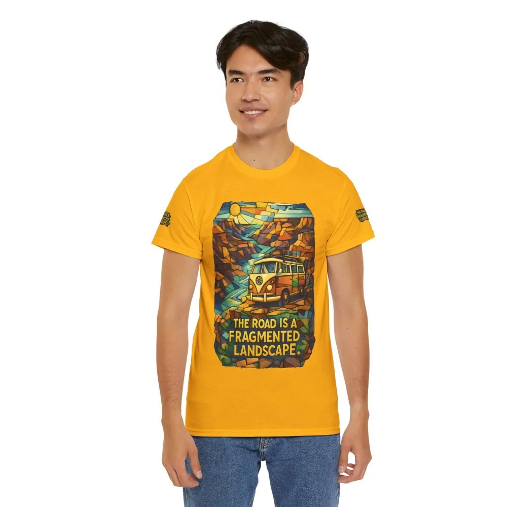 Unisex Heavy Cotton Tee — "The Road Is A Fragmented Landscape" Design Cubic-Line