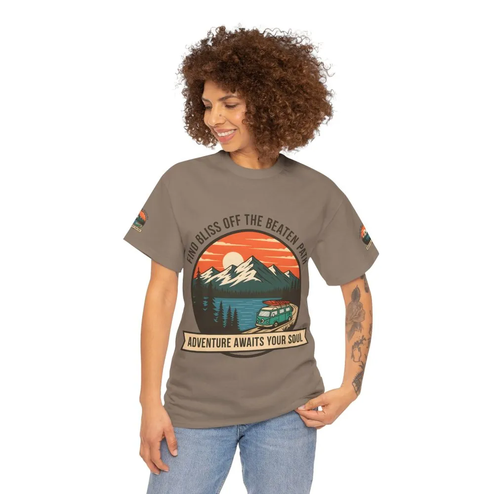 17855957239341743986_2048.jpeg Unisex Heavy Cotton Tee — "Find Bliss Off the Beaten Path" Mountain & Camper T‑Shirt