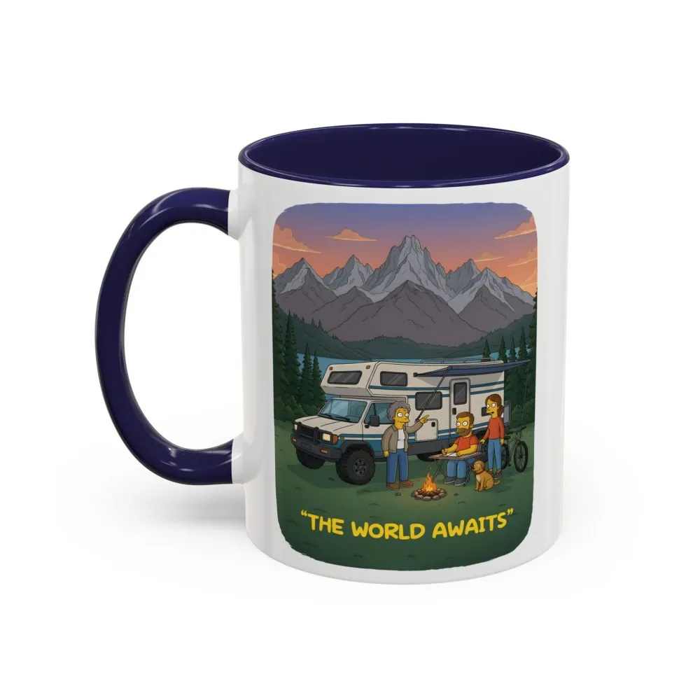 Accent Coffee Mug (11, 15oz) — "The World Awaits" Design Sitcom-Line