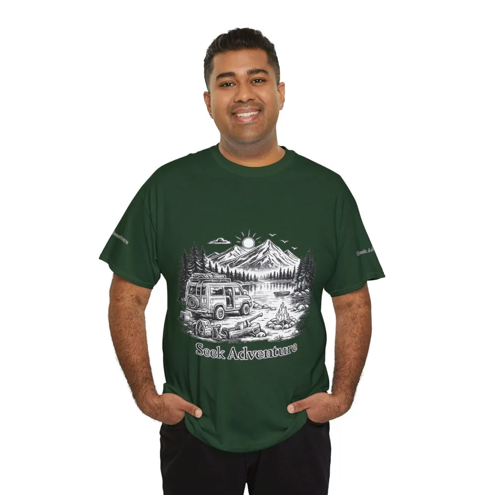 Unisex Heavy Cotton Tee — "Seek Adventure" Design Minimal-Line