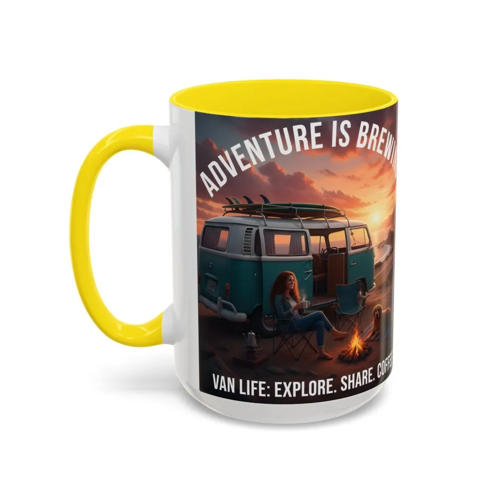 Accent Coffee Mug (11, 15oz) — "Adventure is brewing"
