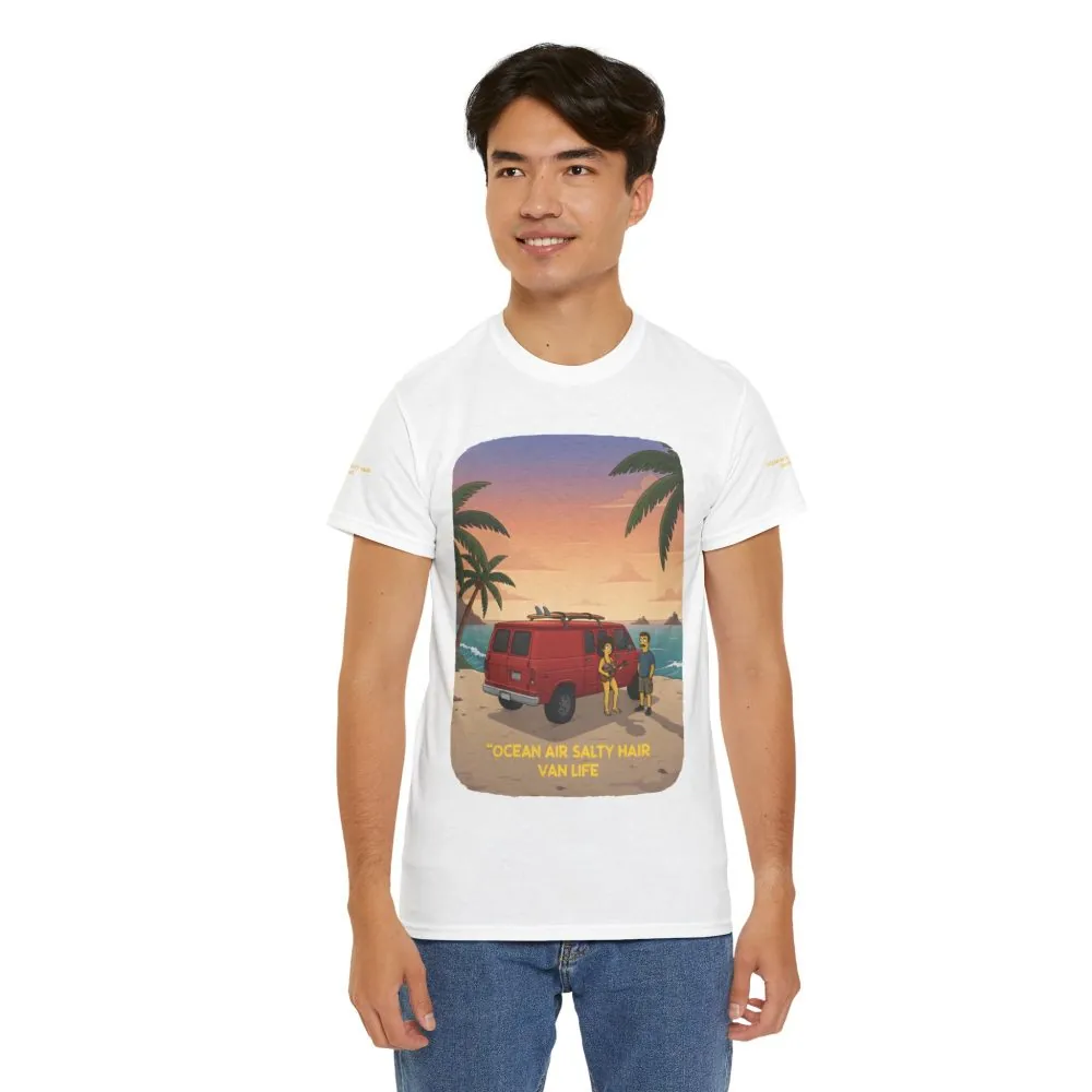 Unisex Heavy Cotton Tee — "Ocean Air Salty Hair Van Life" Design Sitcom-Line