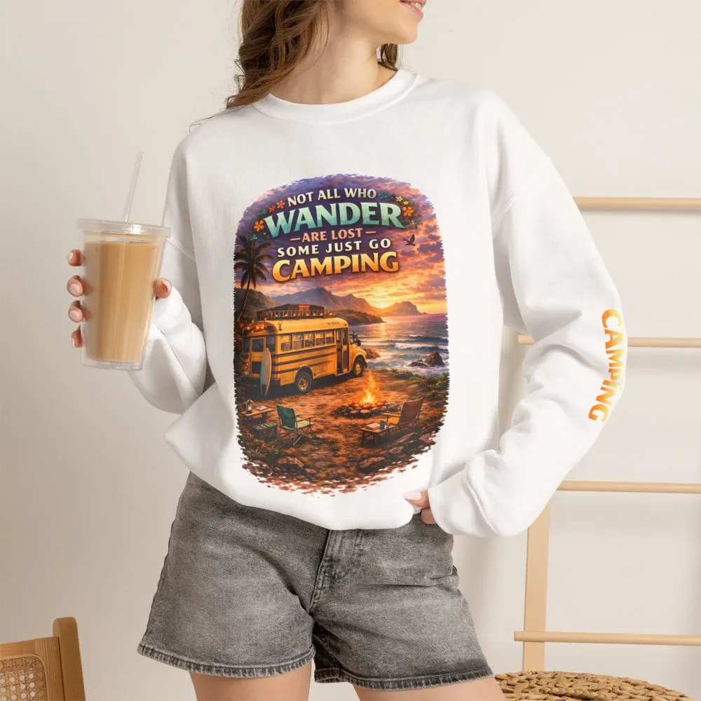 Unisex Heavy Blend™ Crewneck Sweatshirt — "Not All Who Wander Are Lost" Design Scenic-Line