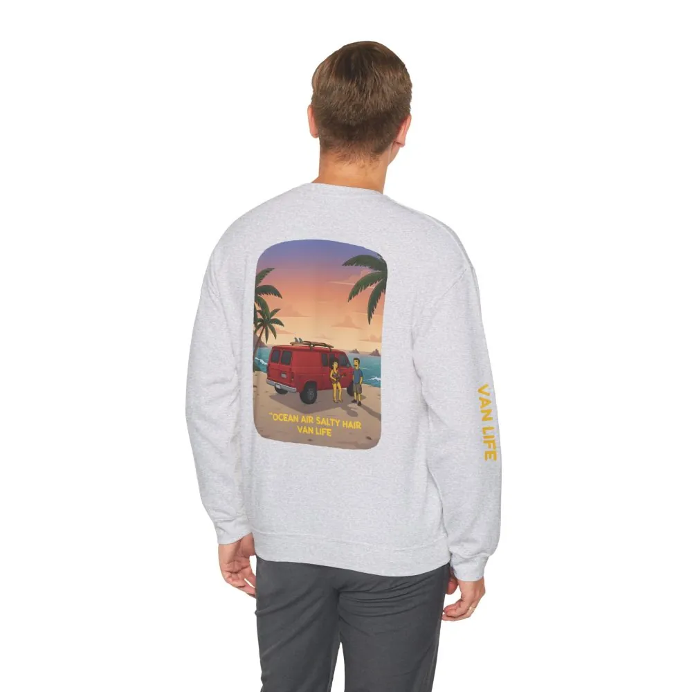 17873961727537687871_2048.jpeg Unisex Heavy Blend™ Crewneck Sweatshirt — "Ocean Air Salty Hair Van Life" Design Sitcom-Line