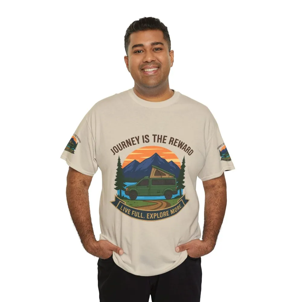 Unisex Heavy Cotton Tee  — "Journey Is The Reward Tee" Adventure Camper Van Graphic T-Shirt