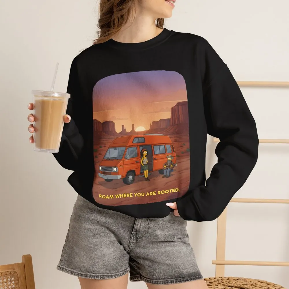 Unisex Heavy Blend™ Crewneck Sweatshirt — "Roam Where You Are Rooted" Design Sitcom-Line