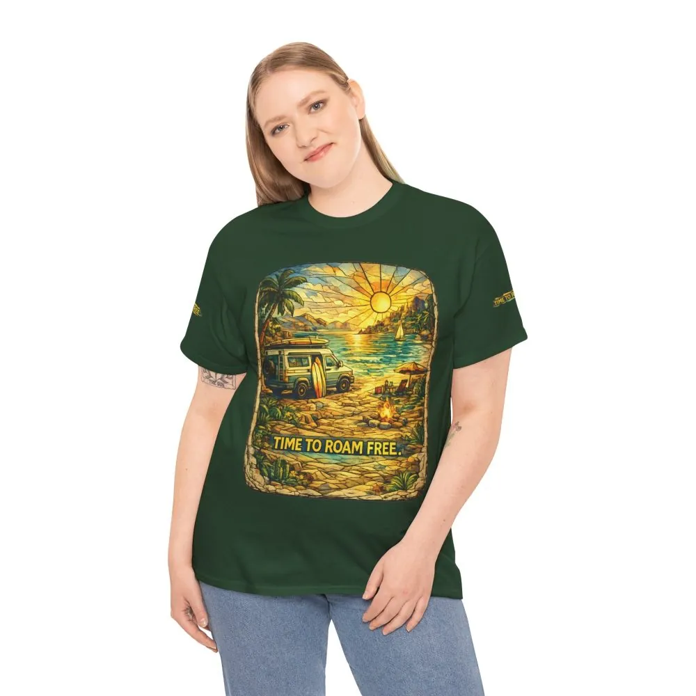 17885972066403626700_2048.jpeg Unisex Heavy Cotton Tee — "Time To Roam Free" Design Cubic-Line