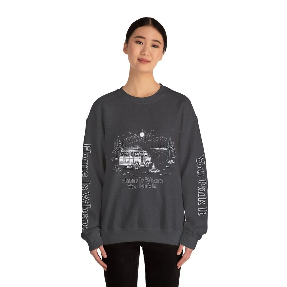 17892133973641190890_2048.jpeg Unisex Heavy Blend™ Crewneck Sweatshirt — "Home Is Where You Park It" Design Minimal-Line