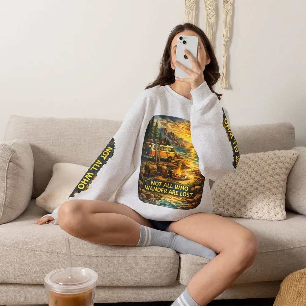 Unisex Heavy Blend™ Crewneck Sweatshirt — "Not All Who Wander Are Lost" Design Cubic-Line