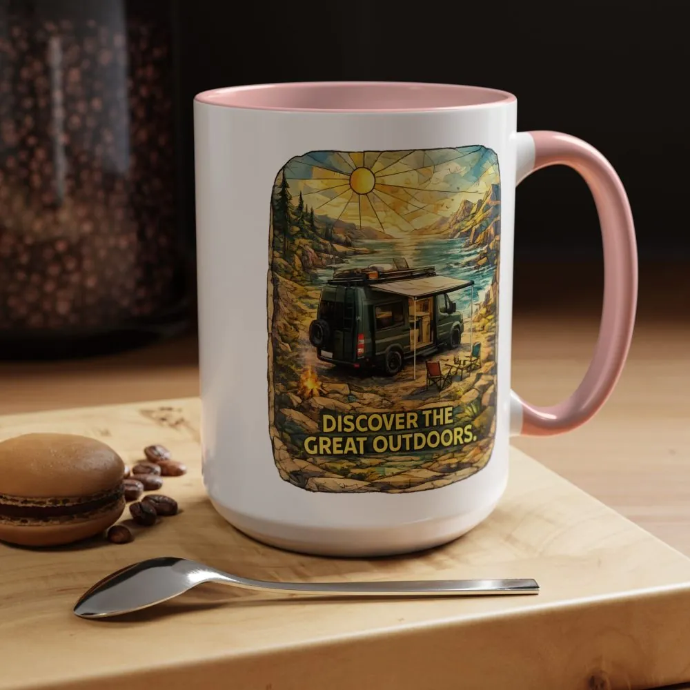 Accent Coffee Mug (11, 15oz) — "Discover The Great Outdoors" Design Cubic-Line