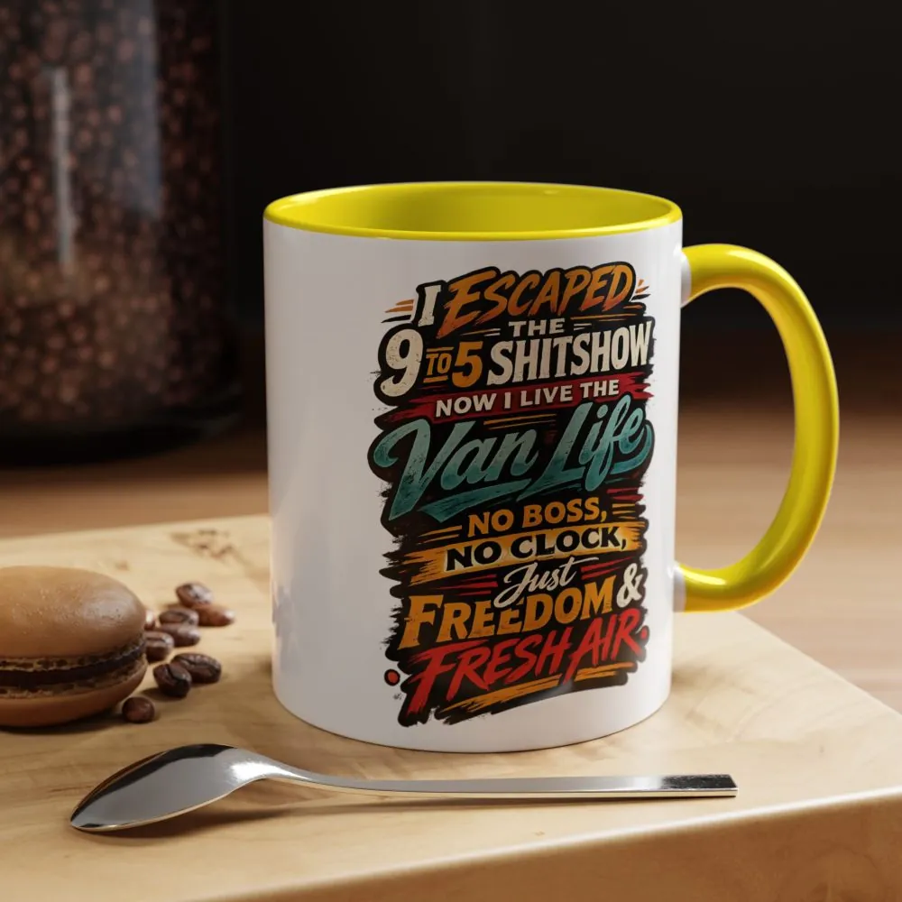 17911517111789515083_2048.jpeg Accent Coffee Mug (11, 15oz) — "I Escaped The 9 To 5" Design F**K-Line
