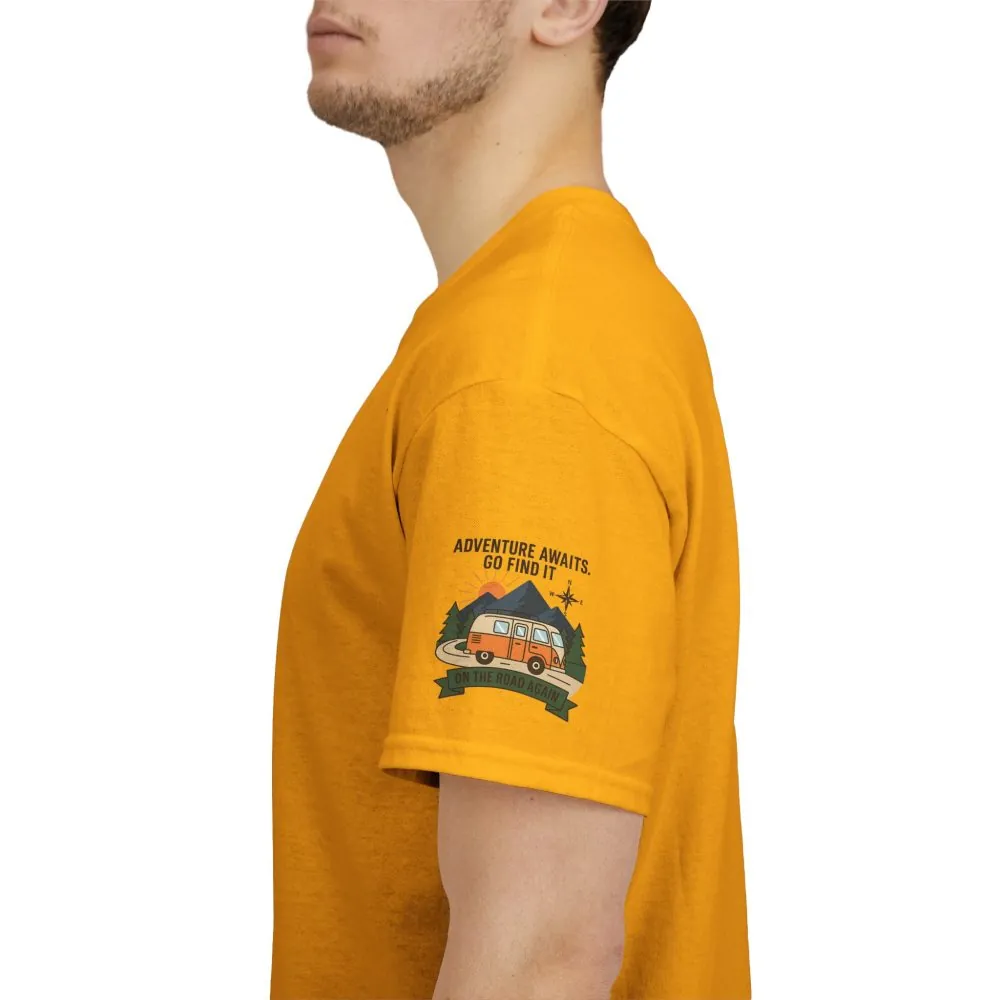 Unisex Heavy Cotton Tee — 'Adventure Awaits. Go Find It' Camper Van T‑Shirt