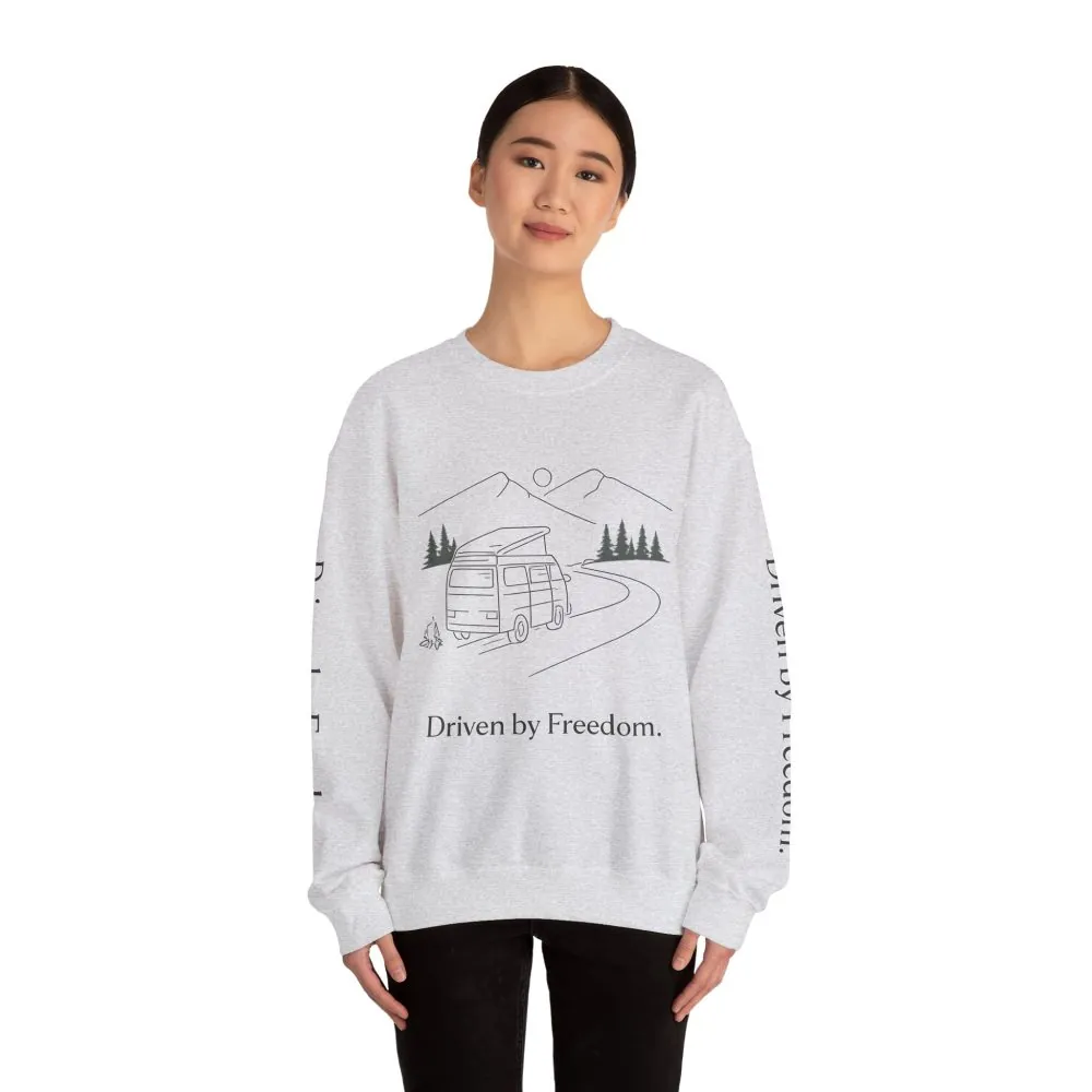 Unisex Heavy Blend™ Crewneck Sweatshirt — "Driven By Freedom" Design Minimal-Line
