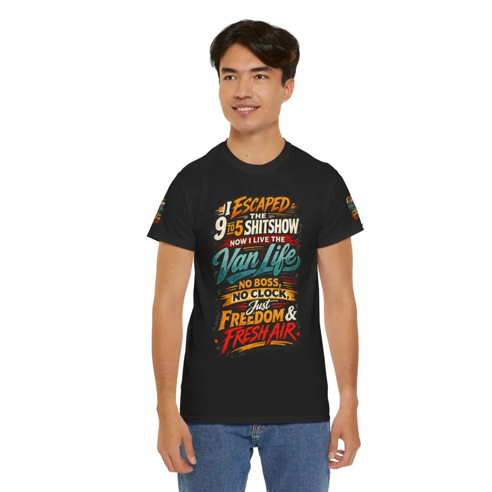 17920767690432465425_2048.jpeg Unisex Heavy Cotton Tee — "I Escaped The 9 To 5" Design F**K-Line