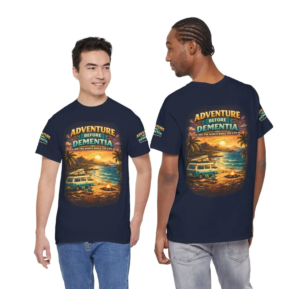 Unisex Heavy Cotton Tee — "Adventure Before Dementia" Design Scenic-Line
