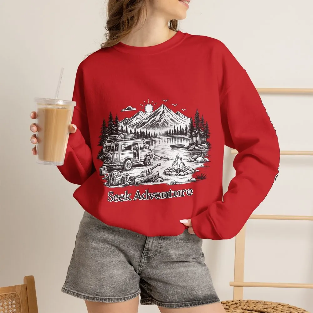 17931640055974834805_2048.jpeg Unisex Heavy Blend™ Crewneck Sweatshirt — "Seek Adventure" Design Minimal-Line