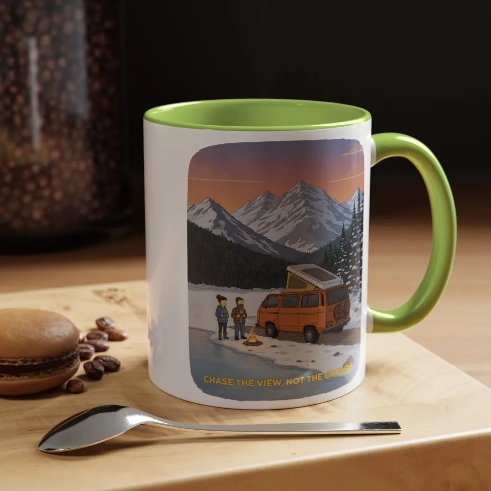 Accent Coffee Mug (11, 15oz) — "Chase The Views-Not The Crowds"" Design Sitcom-Line