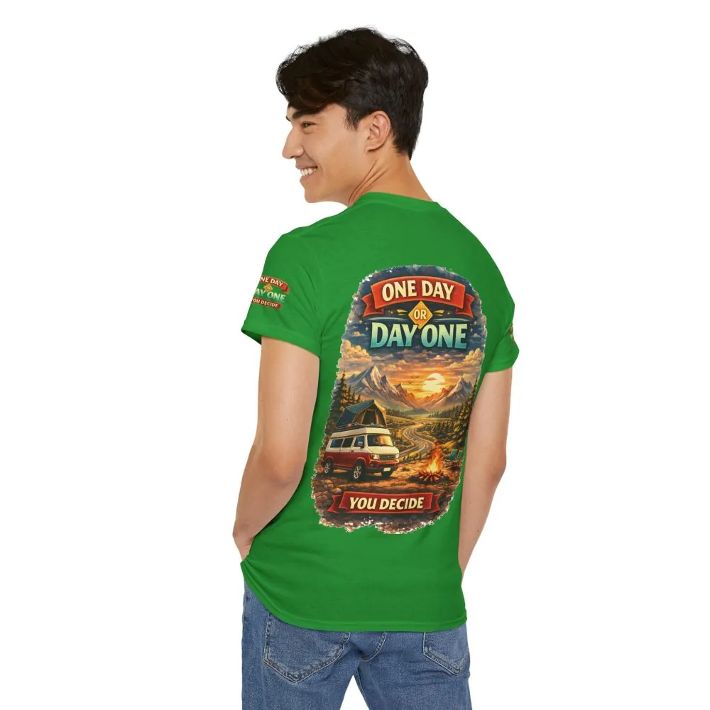 17945987271609697739_2048.jpeg Unisex Heavy Cotton Tee — "One Day Or Day One" Design Scenic-Line