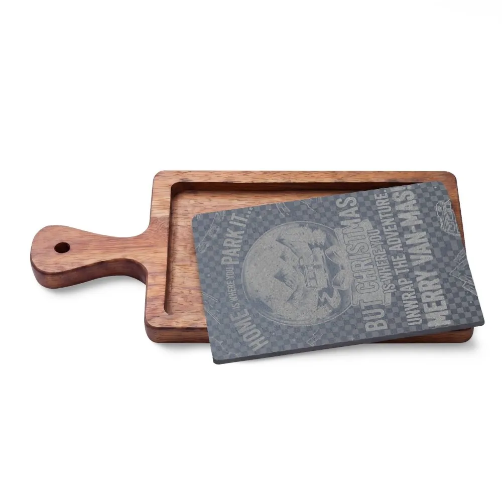 17946203902462643597_2048.jpeg "Gift" Engraved Oak Charcuterie Board with Cheese Tools — "Home Is Where You Park It-But Christmas Is Where You Unwrap The Adventure - Merry Van-mas"