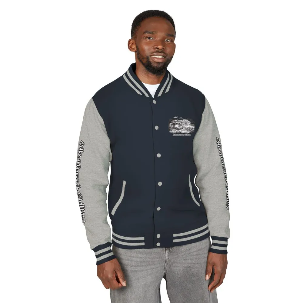 Unisex Heavyweight Letterman Jacket — "Adventure Is Calling" Travel Varsity Coat