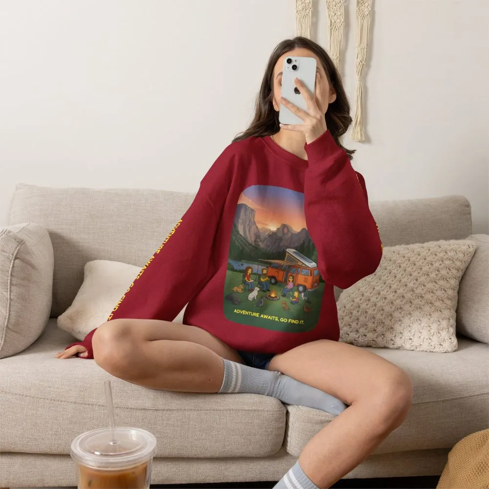 Unisex Heavy Blend™ Crewneck Sweatshirt — "Adventure Awaits-Go Find It"" Design Sitcom-Line