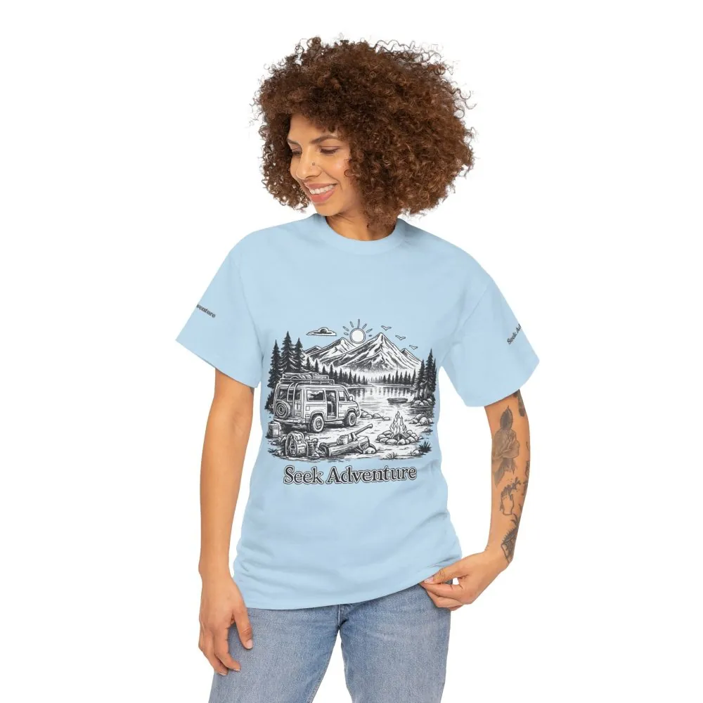 Unisex Heavy Cotton Tee — "Seek Adventure" Design Minimal-Line
