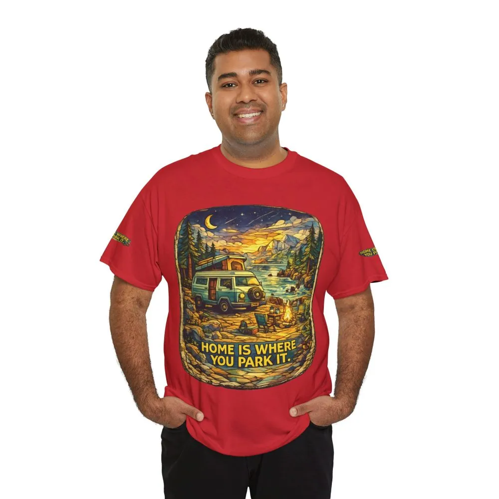 Unisex Heavy Cotton Tee — "Home Is Where You Park It" Design Cubic-Line