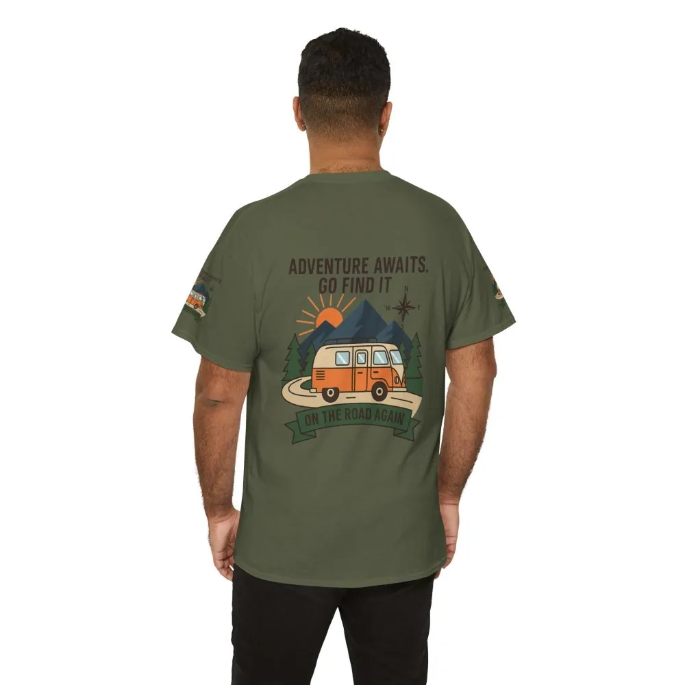 Unisex Heavy Cotton Tee — 'Adventure Awaits. Go Find It' Camper Van T‑Shirt