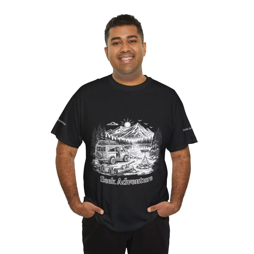 Unisex Heavy Cotton Tee — "Seek Adventure" Design Minimal-Line