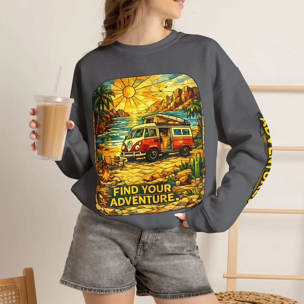 Unisex Heavy Blend™ Crewneck Sweatshirt — "Find Your Adventure" Design Cubic-Line