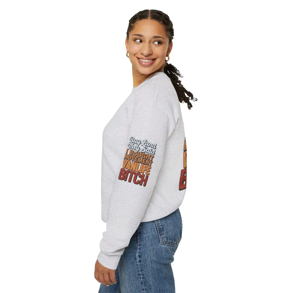 Unisex Heavy Blend™ Crewneck Sweatshirt — "Buy Land They Said" Design F**K-Line