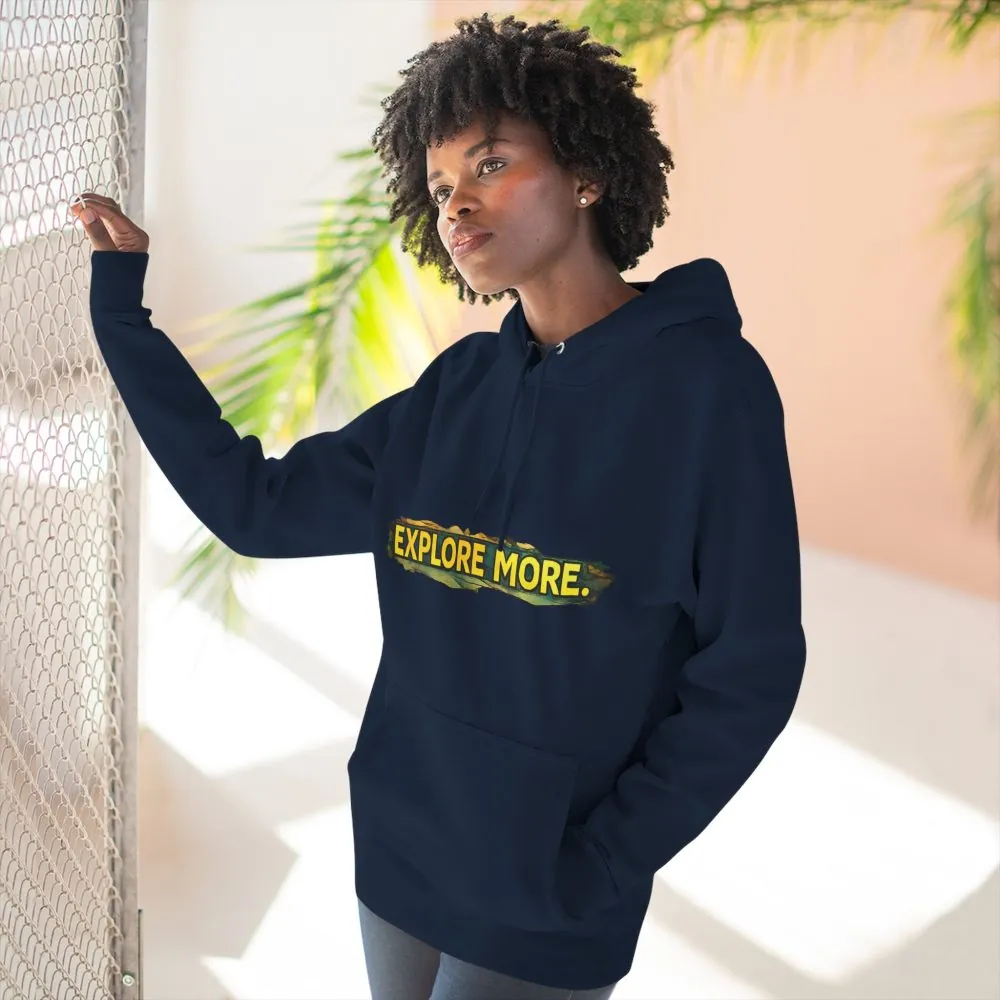 Three-Panel Fleece Hoodie - "Explore More" Design Cubic-Line