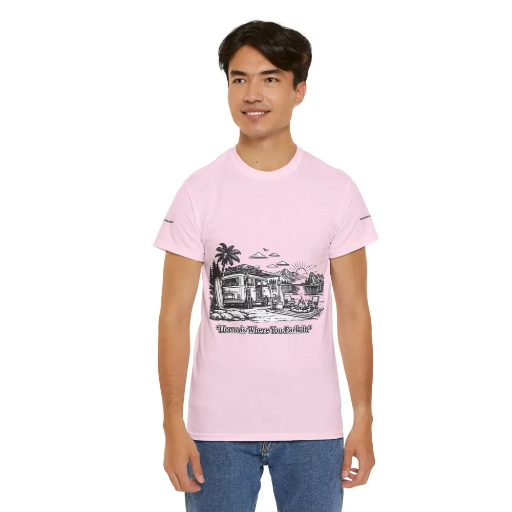 Unisex Heavy Cotton Tee — "Home Is Where You Park It" Design Minimal-Line