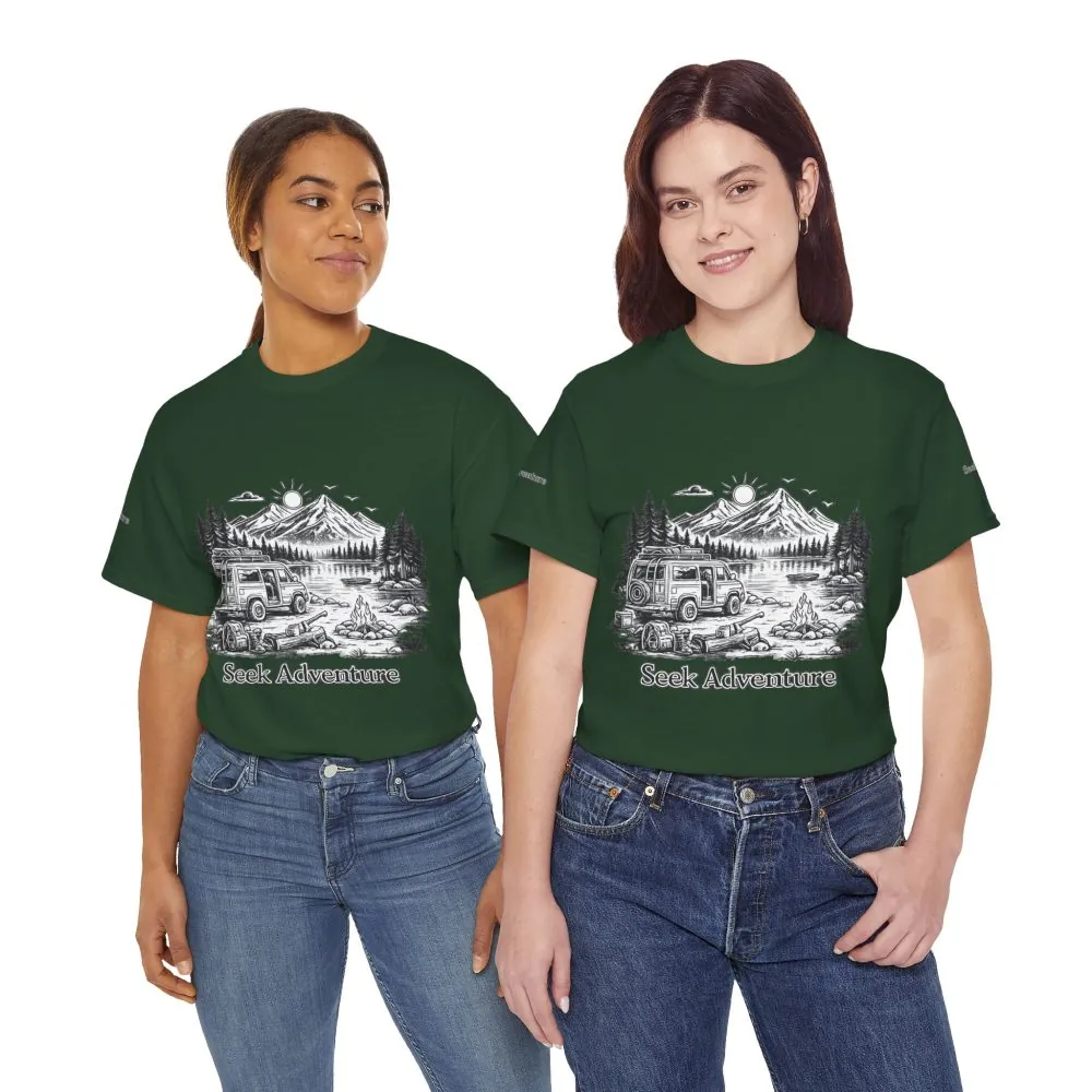 Unisex Heavy Cotton Tee — "Seek Adventure" Design Minimal-Line