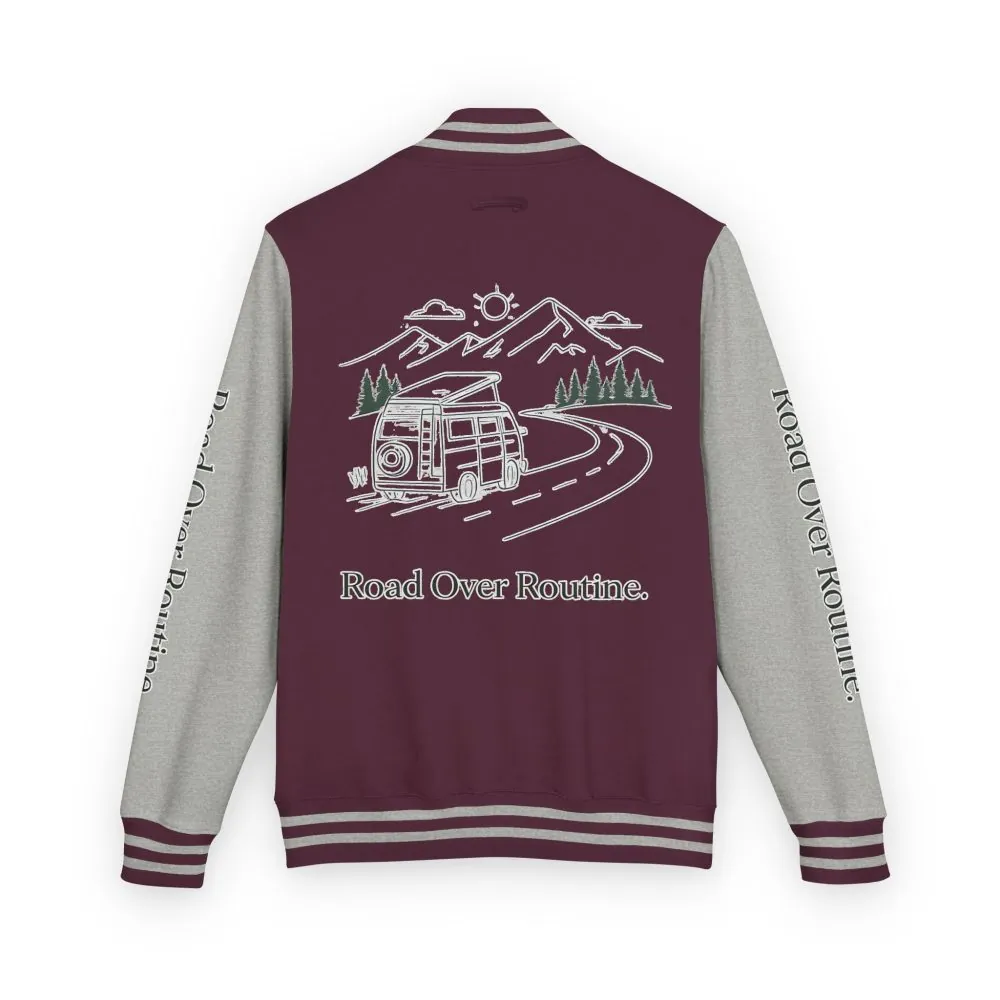 Unisex Heavyweight Letterman Jacket — "Road Over Routine" Travel Varsity Coat