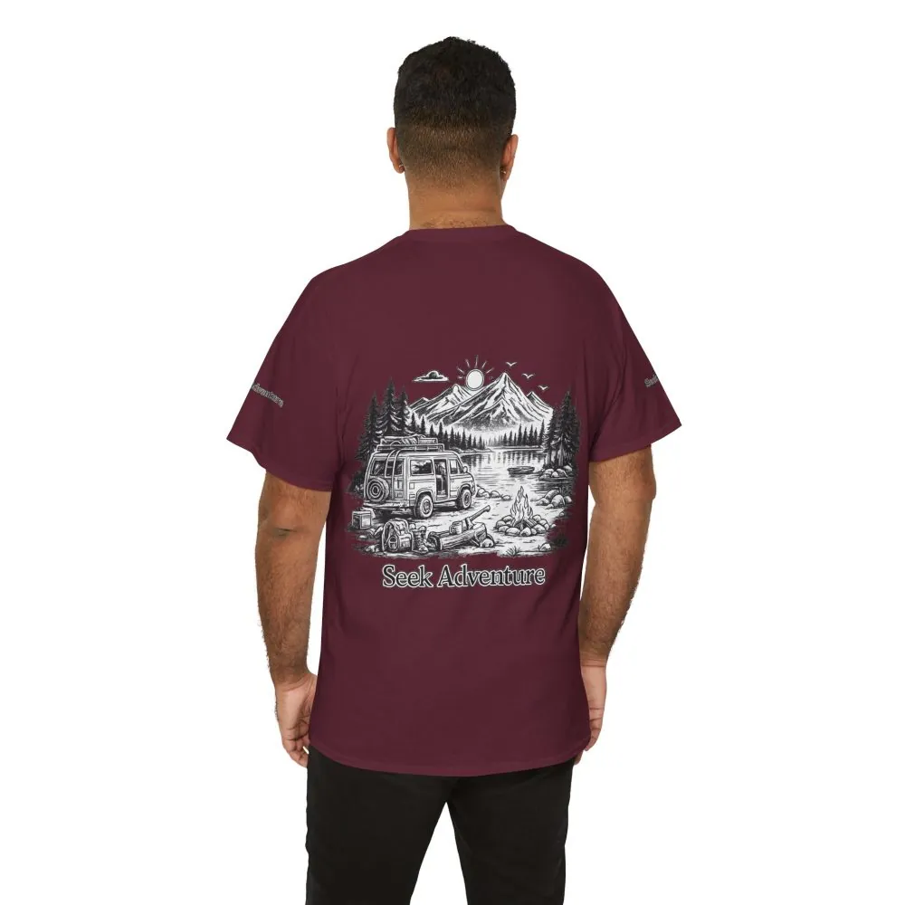 Unisex Heavy Cotton Tee — "Seek Adventure" Design Minimal-Line