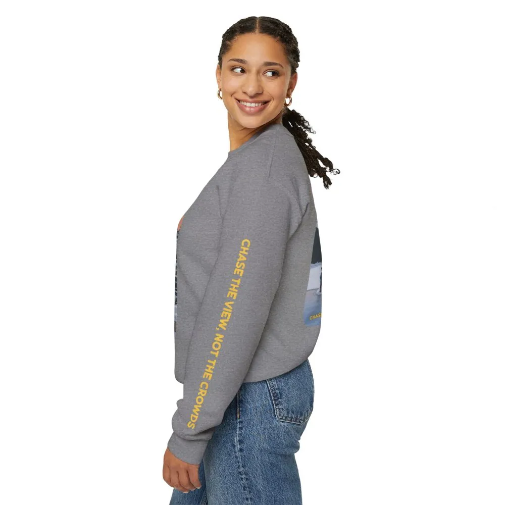 Unisex Heavy Blend™ Crewneck Sweatshirt — "Chase The Views-Not The Crowds"" Design Sitcom-Line