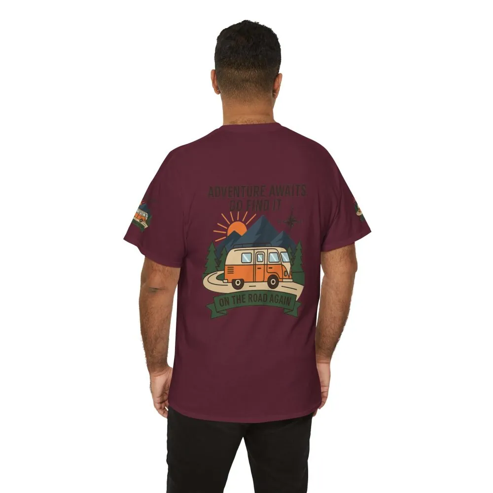 Unisex Heavy Cotton Tee — 'Adventure Awaits. Go Find It' Camper Van T‑Shirt