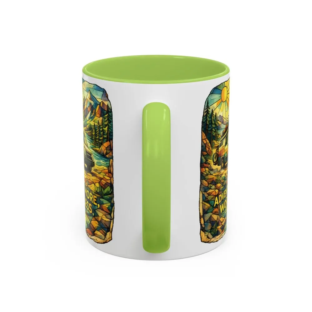 Accent Coffee Mug (11, 15oz) — "Adventure More Worry Less" Design Cubic-Line
