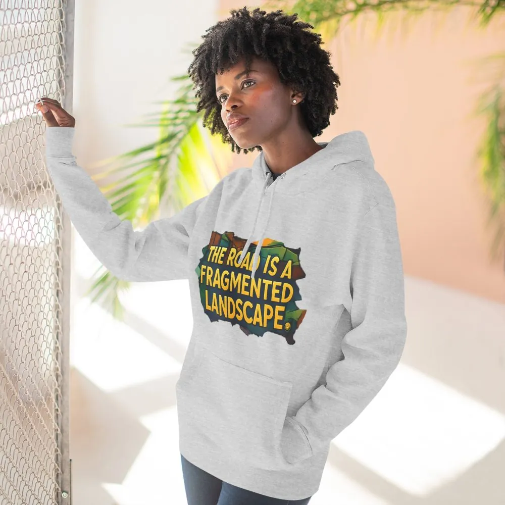 Three-Panel Fleece Hoodie - "The Road Is A Fragmented Landscape" Design Cubic-Line
