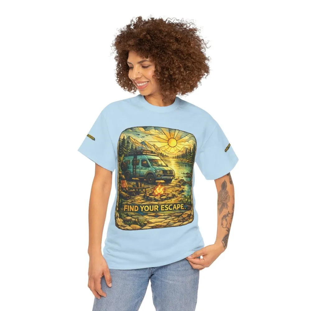 Unisex Heavy Cotton Tee — "Find Your Escape" Design Cubic-Line