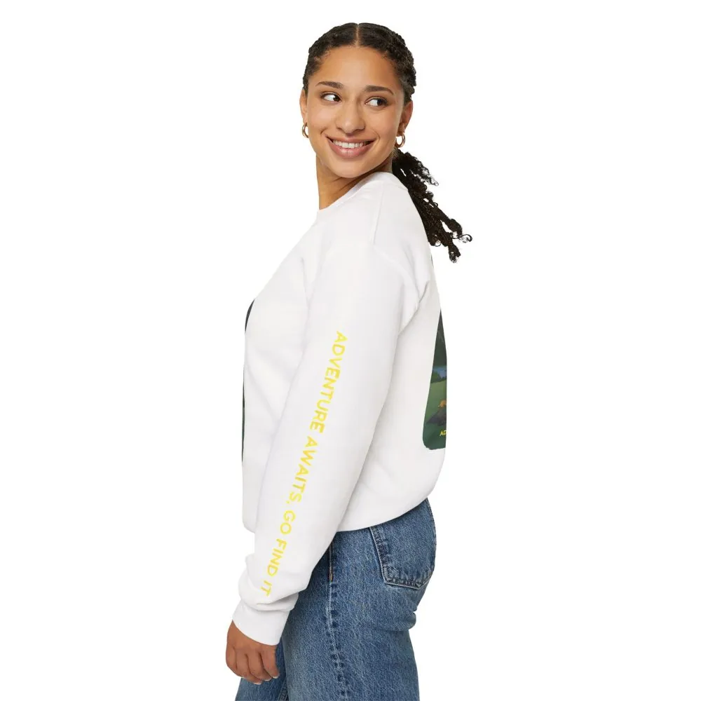 Unisex Heavy Blend™ Crewneck Sweatshirt — "Adventure Awaits-Go Find It"" Design Sitcom-Line