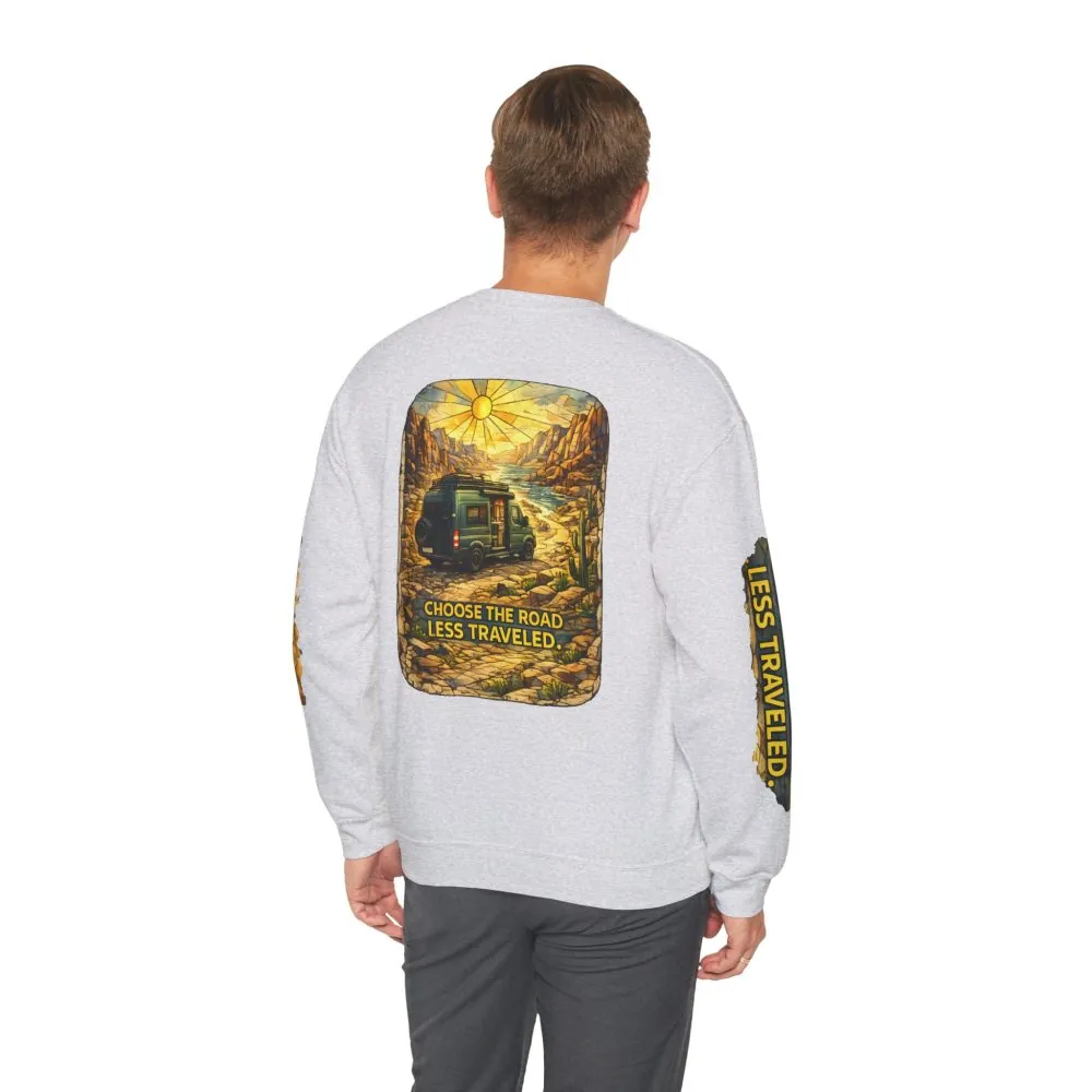 Unisex Heavy Blend™ Crewneck Sweatshirt — "Choose The Road Less Traveled" Design Cubic-Line