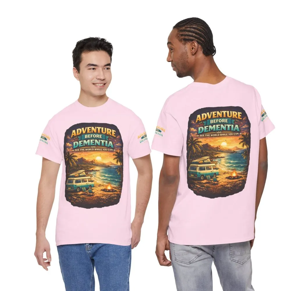 Unisex Heavy Cotton Tee — "Adventure Before Dementia" Design Scenic-Line