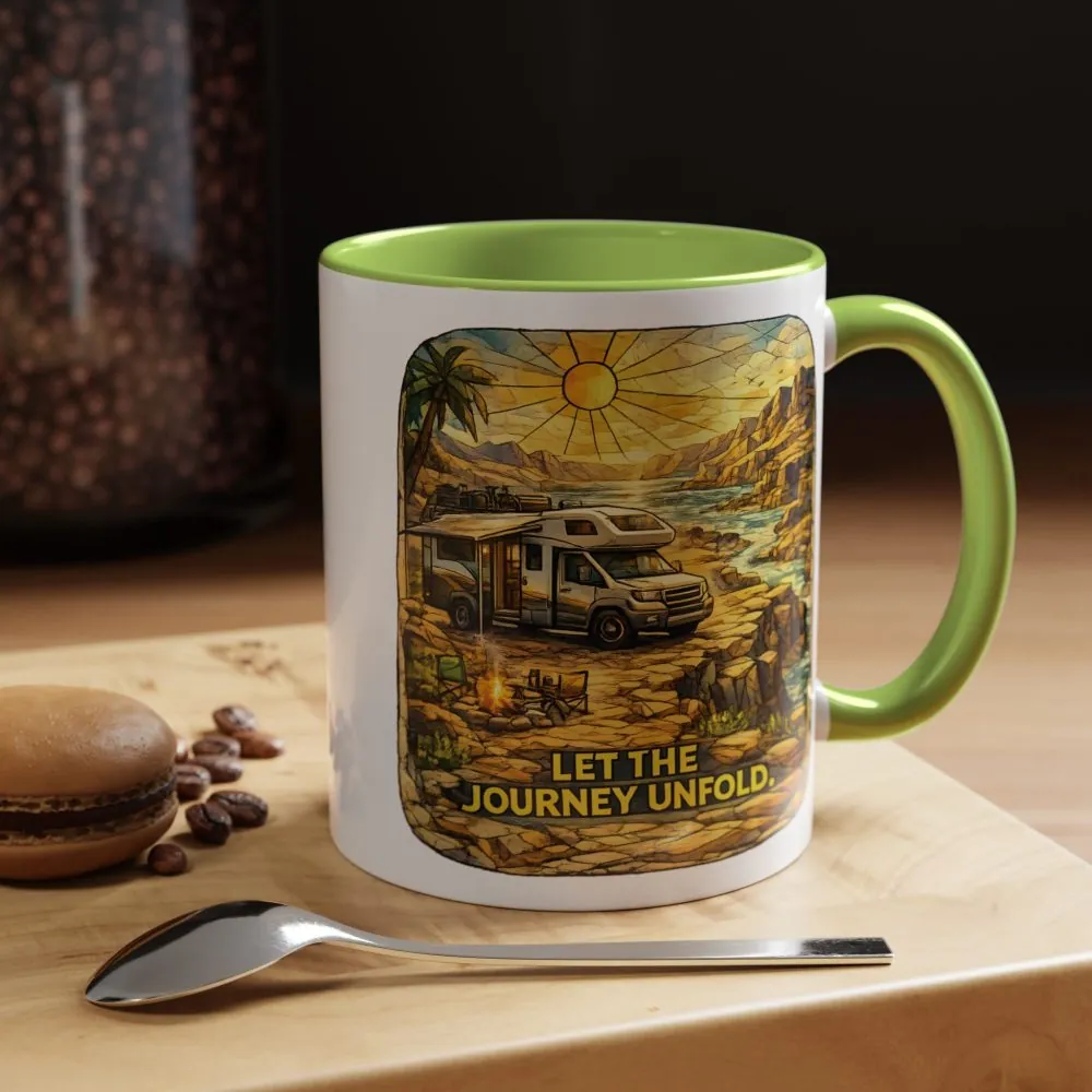 Accent Coffee Mug (11, 15oz) — "Let The Journey Unfold" Design Cubic-Line
