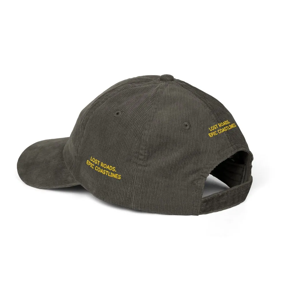 Vintage Corduroy Cap (Embroidery) — "Lost Roads,Epic Coastlines" Embroidered Hat