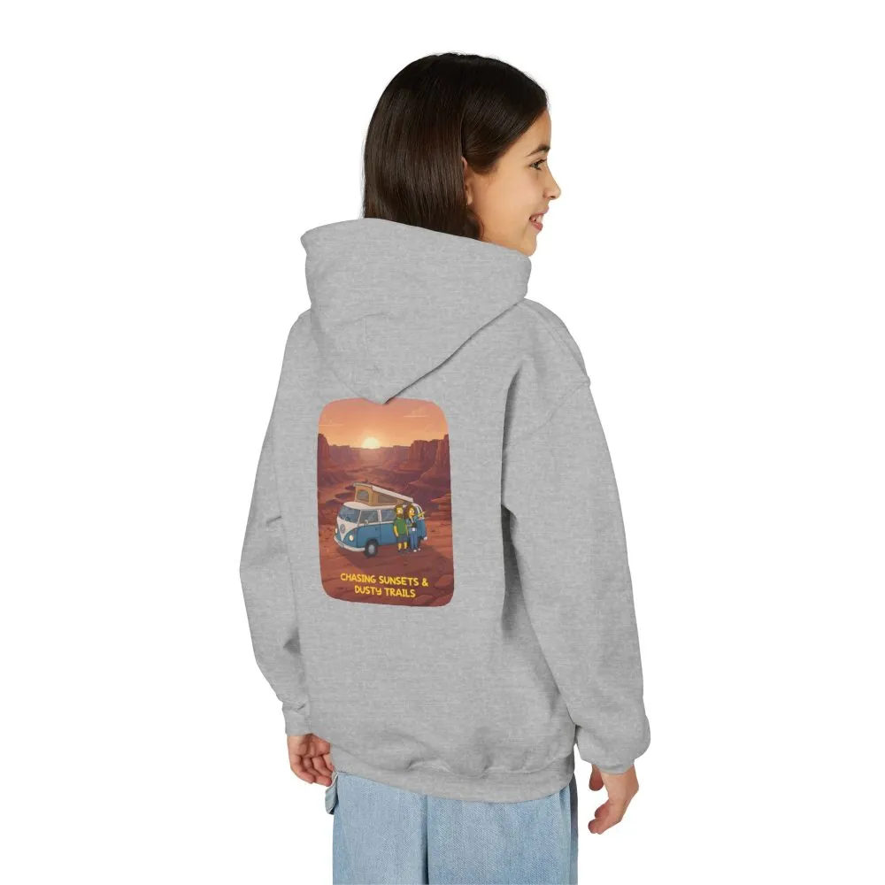 Youth Hoodie(Gildan) – "Chasing Sunsets And Dusty Trails" (Design Sitcom-Line)