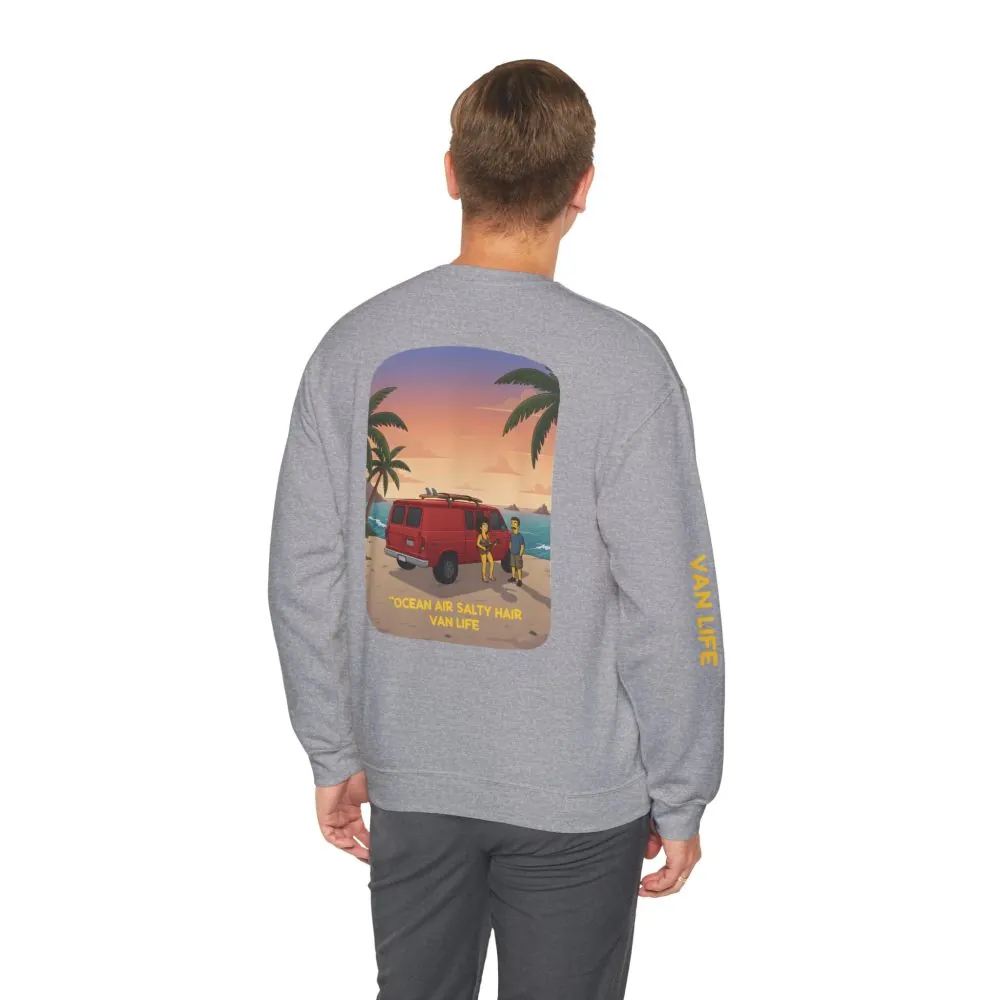 1804362576552319955_2048.jpeg Unisex Heavy Blend™ Crewneck Sweatshirt — "Ocean Air Salty Hair Van Life" Design Sitcom-Line